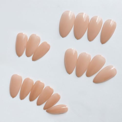 Nude Press on Nails Almond Long Glossy Fake Nails for Women - color: 06-Nude