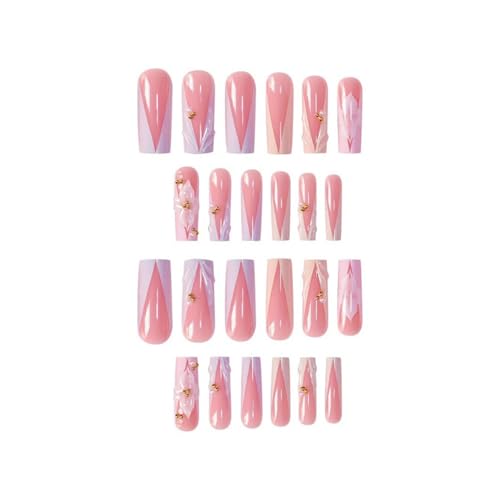 Long Square Press on Nails 3D Flower Design French Tip False Nails with Pearls Elegant Fake Nails for Women Wedding Party Prom 24 Pcs - color: 22