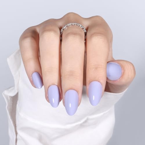 Lavender Press On Nails, Short Almond, Glossy Pastel Purple Glue On Nails - color: D9-Light Purple