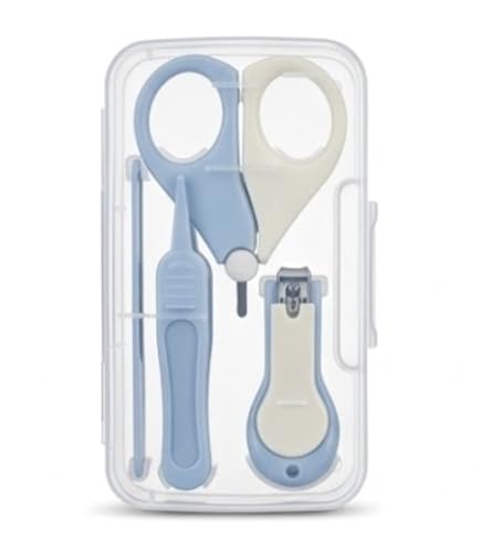 Baby Nail Kit 4-in-1 Safe Newborn and Infant Grooming Set with Nail Clippers, Safety Scissors, Glass File, Tweezers and Protective Case (Blue) - color: Blue