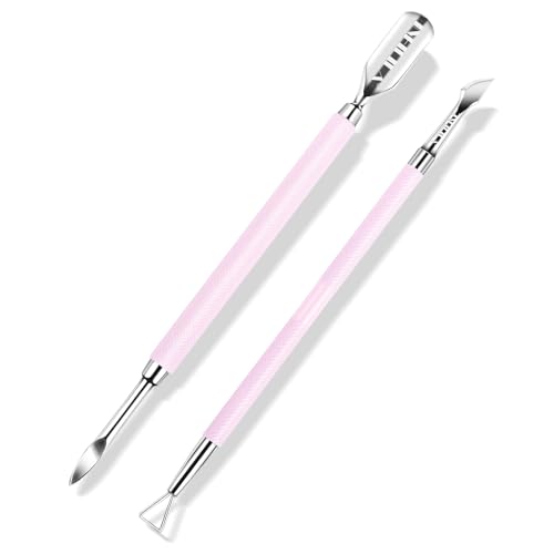 NXJ INFILILA Cuticle Pusher and Cuticle Cutter, 2Pcs Pink Cuticle Pusher Tool Stainless Triangle Cuticle Peeler Scraper Manicure Pedicure Tools Cuticle Remover Kit for Nail Care - size: Pink Cuticle Tools-2pcs