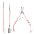 Makartt 3 Pcs Pink Cuticle Nipper Set, Stainless Steel Pusher & Scraper - size: Pink-3pcs