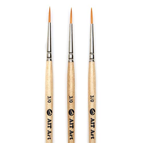 AIT Art Mini Liner Detail Paint Brushes, Size 3/0, Pack of 3, Handmade in USA for Trusted Performance Painting Small Details with Oil, Acrylic, and Watercolors - size: 3/0