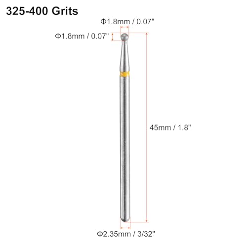 HARFINGTON 10pcs 325-400 Grits Diamond Grinding Bit 1.8mm Ball Head 2.35mm Shank 1.8mm Length Stone Sanding Drill Bits Rotary Tool for Ceramic Glass Nails Grinding Polishing - color: Yellow, size: 1.8mm