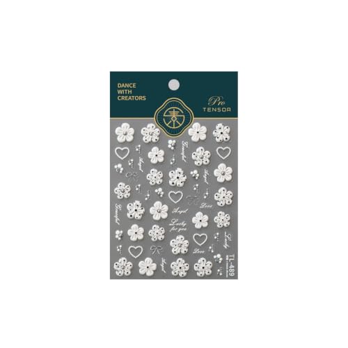 White Flower Nail Stickers 5D Embossed Nail Stickers Decals - color: Color37