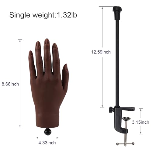 Nail Pratice Training Hand for Acrylic Nails with Stand Bracket,Soft Silicone Maniquin Hand, Flexible Bendable Nail Practice Fake Hand for Nails Art Practice Tool - color: 6#, size: Left Hand