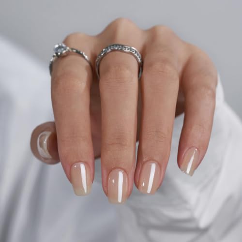 BTArtbox Press On Nails, Brown Short Square Fake Nails, 32Pcs Full Kit - color: A1-Cream Soda