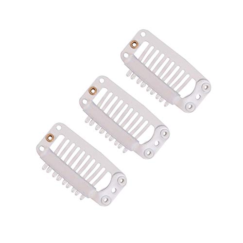 YANTAISIYU 24 Pcs 32mm 9-Teeth Hair Extensions Snap Wig Clips Comb Metal Hair Clips for Wigs & Hairpiece Accessories (Blonde) - color: Blonde, style: 32mm 24pcs