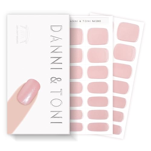 DANNI & TONI Semi Cured Gel Nail Strips Nude Pink Chrome Mirror Gel Nail Wraps 28 Stickers | Silken Hush - color: Silken Hush