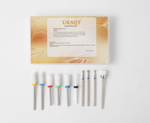URAQT Ceramic Nail Drill Bits Sets, 10 pcs Electric Nail Drill Bits Kit 3/32", Professional Cuticle Polishing Bits for Acrylic Gel Nails, Electric Nail Files Manicure Pedicure Drill Tool - color: A-10pcs