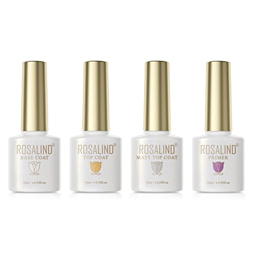 ROSALIND 4PCS(10ML) Nail Primer Base Coat Glossy Matte Top Coat Gel Polish - color: Clear