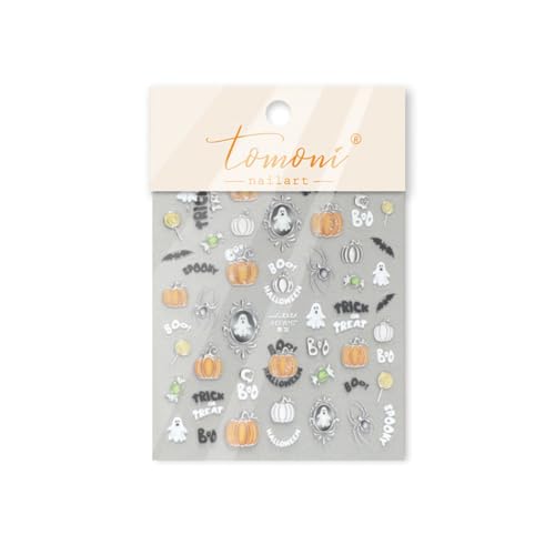 Halloween Nail Stickers 5D Ghost Pumpkin Spider Nail Decals for Nail Art - color: Multicolor-090