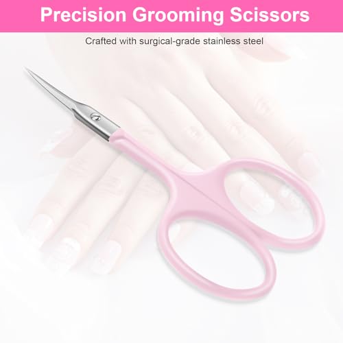 CGBE Cuticle Scissors, Extra Fine Curved Eyebrow Scissors, Pink - color: Pink