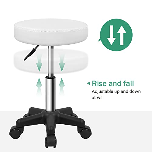 FURWOO Round Rolling Stool Height Adjustable Stool with Wheels for Spa Salon Massage White - color: White