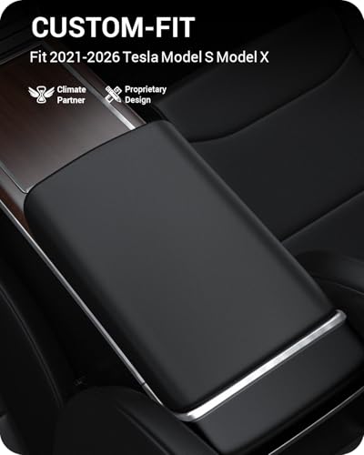BASENOR Center Console Armrest Cover for Tesla Model S Model X 2021-2026 - size: Model S/X Black