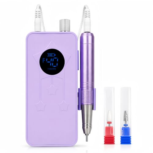 Corded Hollow Cup Nail Drill,40000RPM Quiet Professional E File - color: Purple