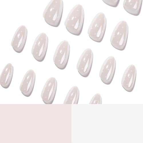 White Polka Dot Press On Nails Short Almond Fake Nails Glossy Glue On Nails - color: BD-White-11