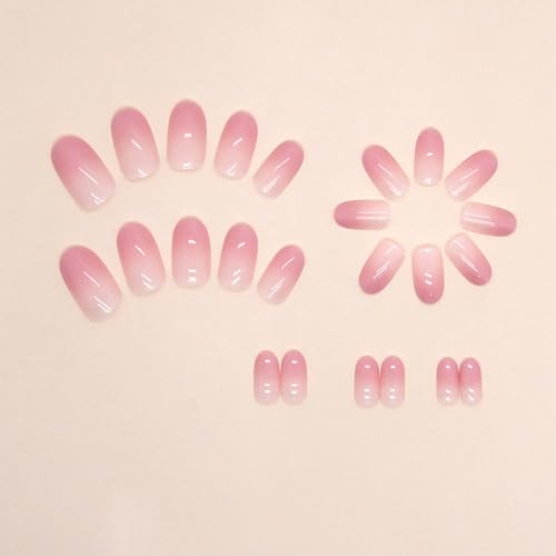 RTKHFZE Press on Nails Short French Tip Oval Fake Nails Pink to Blush Full Cover Nails Glossy Ombre Acrylic Nails 24Pcs Almond Stick on Nails for Women Nail Decorations - color: Nails Pink Short 1