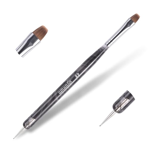 Kolinsky Sable Nail Brush French Nail Brush 2 Way Professional UV Gel Acrylic Nail Art Brush with Dotting Tool for French Manicure Cuticle Clean Up Nail Art Design Brush (4#) - color: 4#