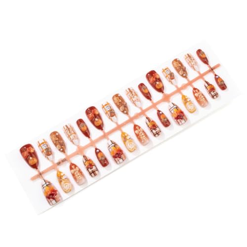 30pcs Thanksgiving Press on Nails Fall Maple Leaf Acrylic Fake Nails - color: Halloween Press on Nails 22