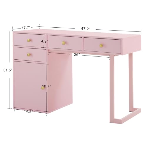 BarberPub Beauty Manicure Table with Storage Drawers, Nail Salon Desk for Nail Tech, Makeup Station with Round Handles, Beauty Equipment with Display Open Space 2990 (Pink) - color: Pink