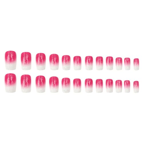 Pink Ombre Press on Nails Medium Square Fake Nails with Glitter Designs White Nails Press ons Cute Glue on Nails Acrylic False Nails Gradient Stick on Nails for Women 24Pcs - color: Glitter Designs