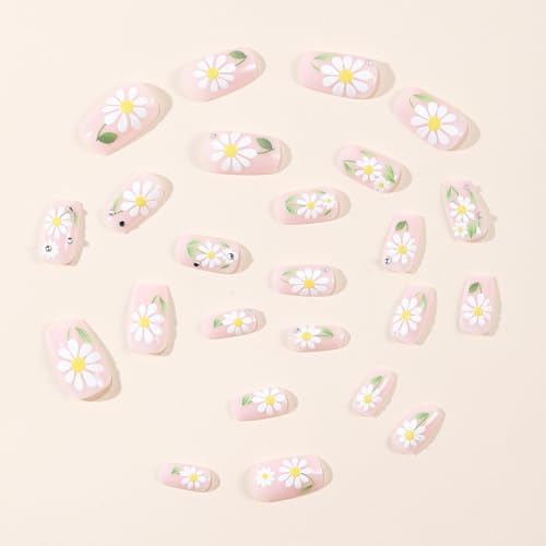 Short Square Press on Nails octoswave Flower Design Fake Nail 24Pcs - color: 13