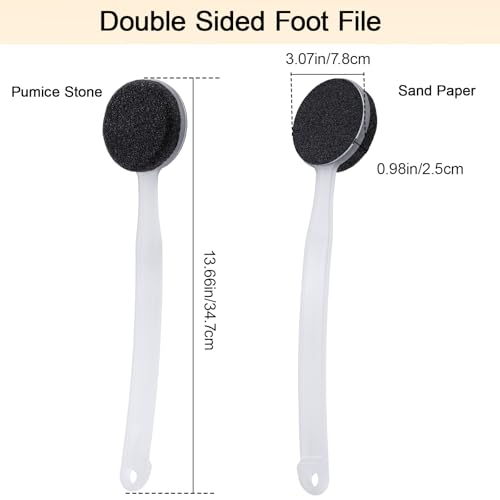 Double Sided Pumice Stone for Feet with Long Handle 13.7", Hard Skin Callus Remover, Foot Scrubber and Exfoliator Pedicure Tool with Sand Paper for Softer & Smoother Feet, Clear White - color: Black Pumice