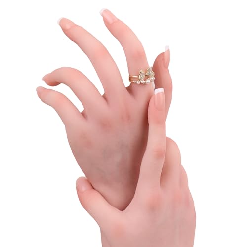 Silicone Realistic Female Hand Acrylic Nails Pratice Training For Nail Art Showing Jewelry Life Size Female Model Flexible Bendable (Pair Hand-Without Skeleton, Nude) - color: Nude, size: Pair Hand-Without Skeleton