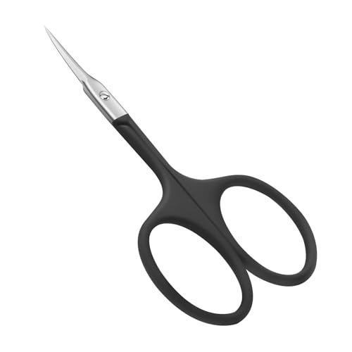 CGBE Cuticle Scissors, Extra Fine Curved Eyebrow Scissors, Black - color: Black