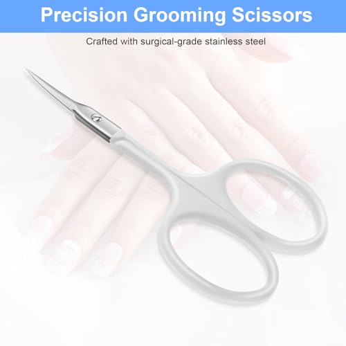 CGBE Cuticle Scissors, Extra Fine Curved Eyebrow Scissors, White - color: White