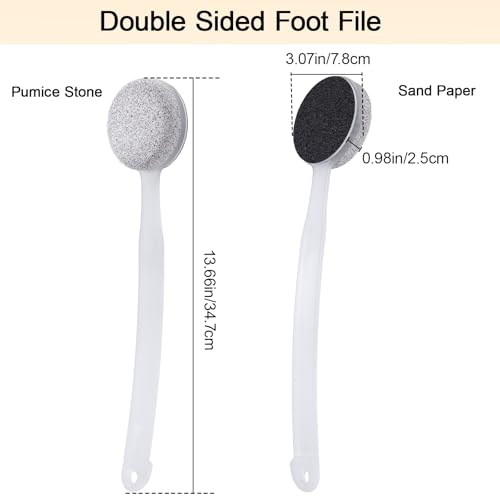 Pumice Stone for Feet with Long Handle 13.7", Double Sided Pedicure Tool for Hard Skin Callus Remover, Foot Scrubber and Exfoliator with Sand Paper for Softer & Smoother Feet, Clear White - color: Clear White