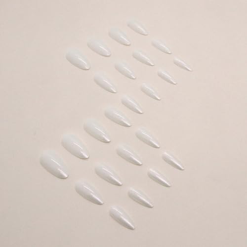 CTTHNBD Press on Nails Almond - Medium Fake Nails with Aurora Design - White Full Cover Stick on False Nails - for Women 24 Pcs - color: Aurora White