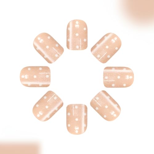 Short Square Press on Nails Polka Dot Fake Nails Nude Nails Press Ons - color: Nude