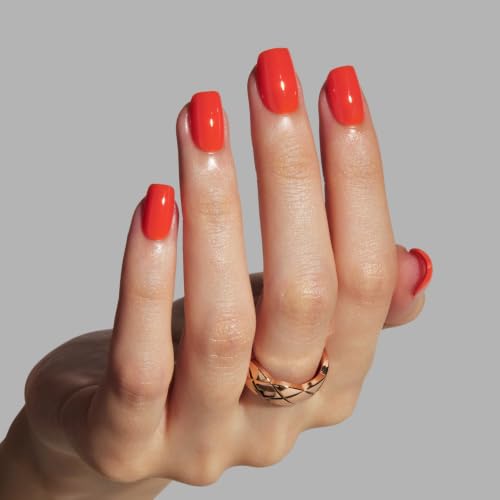 LAMIMOSA 32Pcs Orange Red Press On Nails Short Square, SPRITZ - color: SPRITZ