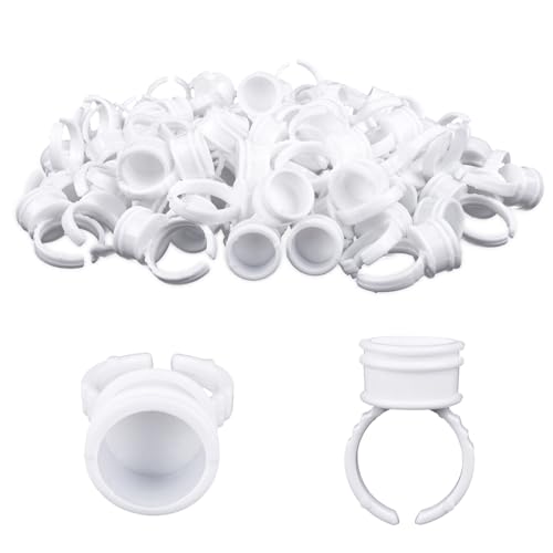 G2PLUS Glue Rings for Eyelash Extensions, 100pcs Disposable Lash Rings for Pigment, White Eyelash Glue Holder, Makeup Plastic Glue Cup for Nail Art and Tattoo - color: Cream White