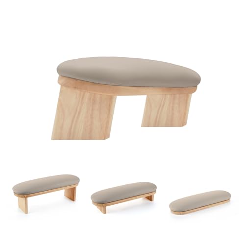 Nail Arm Rest, Professional Adjustable Height Nail Arm Rest Solid Wood with PU Leather Soft High-Density Sponge, Hand Rest for Nails(BEIGE)