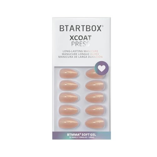 BTArtbox Press On Nails, Nude Almond Short Almond Fake Nails, 32Pcs Full Kit - color: A1-Glow Mates