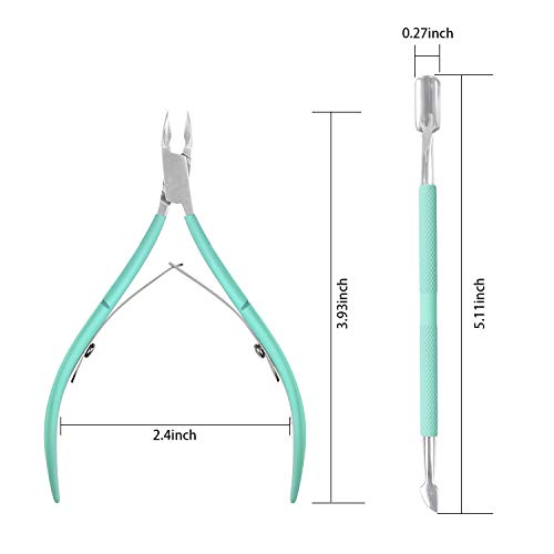Ejiubas Cuticle Trimmer with Cuticle Pusher, Sharp Efficient Cutting, Green - color: Green