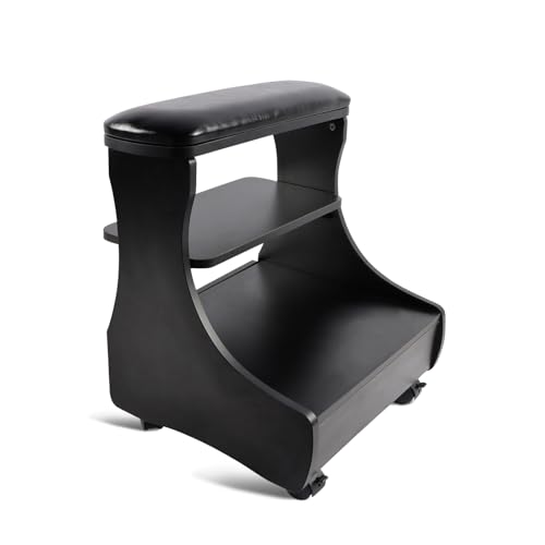 Kalolary Pedicure Foot Rest Manicure Foot Rest with Wheels PU Leather - color: All Black
