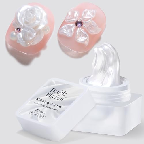 Double Rhythm 3D Nail Gel Pearl Solid Sculpting Gel for Nail Art Non-Sticky Hard Gel for Building Carving Molding Nail Extension Soak Off UV/LED Nail Art Salon Home DIY 0.5 Oz (Silver-Silk 01) - color: Silver Silk