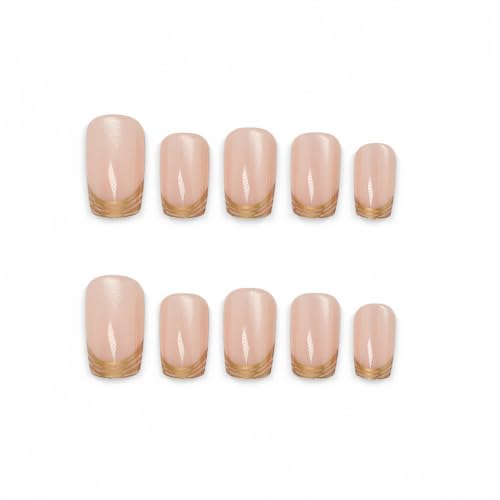 French Tip Press on Nails Medium Square Cat Eye Design - color: Gold