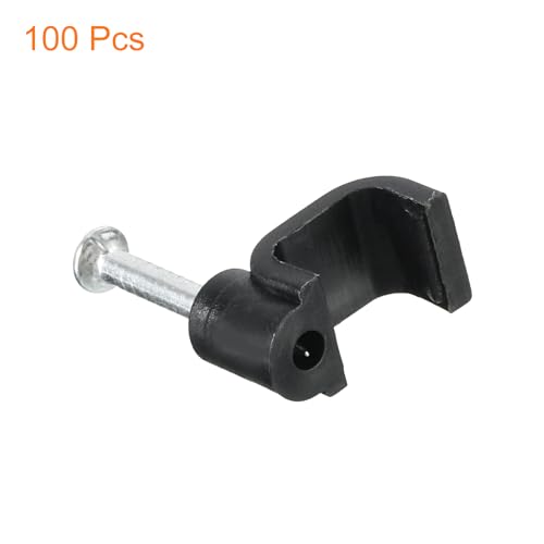 uxcell Cable Clips with Steel Nail, 100Pcs 7mm/0.28" Plastic Cable Wire Clips, Ethernet Cable Clips Nail in Cable Clips for Home Wires Cables Cords Management, Black - size: 7mm