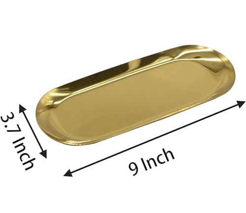 4 Pcs 9 Inch x 3.7 Inch Gold Stainless Steel Trinket Tray, 110g - color: Gold 4 Pcs, size: 9" x 3.7" x 2"