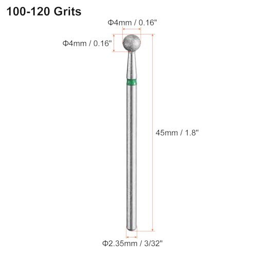 HARFINGTON 10pcs 100-120 Grits Diamond Grinding Bit 4mm Ball Head 2.35mm Shank 4mm Length Stone Sanding Drill Bits Rotary Tool for Ceramic Glass Nails Grinding Polishing - color: Green, size: 4mm