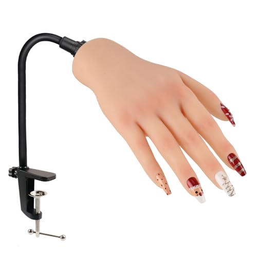 Nail Pratice Training Hand for Acrylic Nails with Stand Bracket,Soft Silicone Maniquin Hand, Flexible Bendable Nail Practice Fake Hand for Nails Art Practice Tool - color: 1#, size: Right Hand