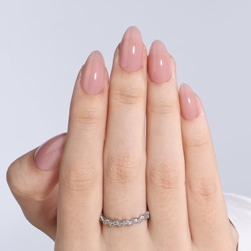 Light Nude Press On Nails, Short Almond, Glossy Skin Tone Glue On Nails - color: A12-Light Nude