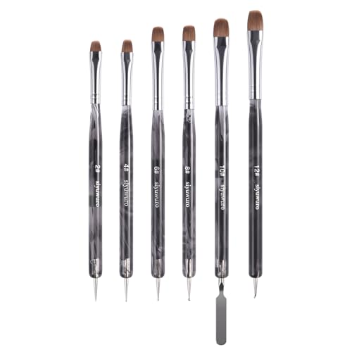 6Pcs Kolinsky Sable Nail Brush French Nail Brush 2 Way Professional UV Gel Acrylic Nail Art Brush with Dotting Tool for French Manicure Cuticle Clean Up Nail Art Design Pen (Set) - color: Set
