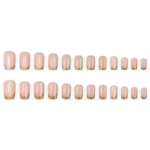French Tip Press on Nails Medium Square Cat Eye Design - color: Gold