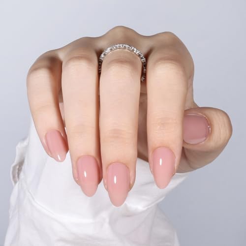 Light Nude Press On Nails, Short Almond, Glossy Skin Tone Glue On Nails - color: A12-Light Nude
